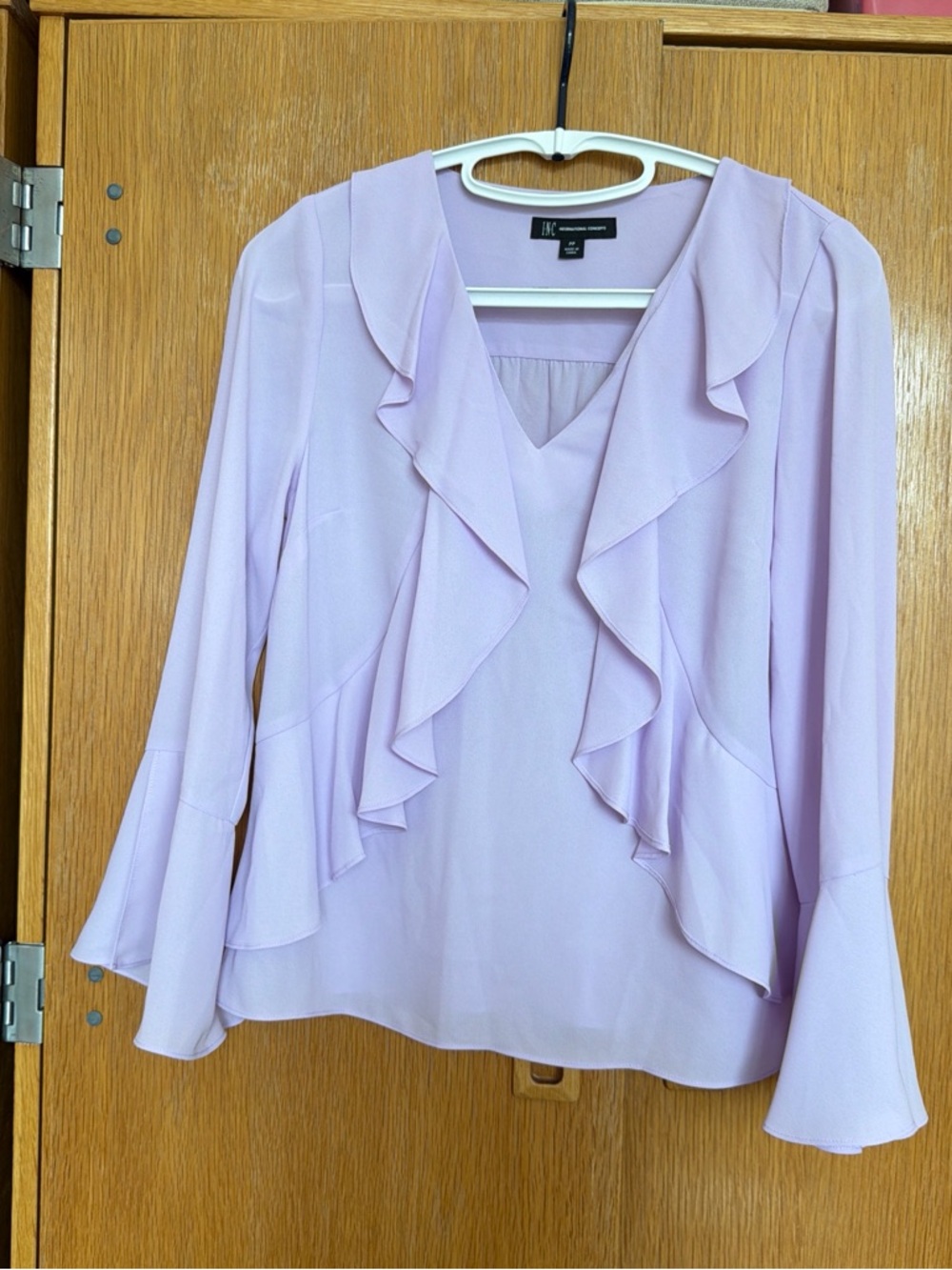 INC International Concepts Lavender Ruffle Front Blouse